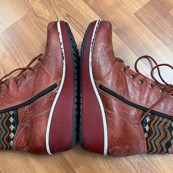 Dromedaris Genuine Leather & Tapestry Wedge Boots Sz 41 Red - Picture 3 of 11